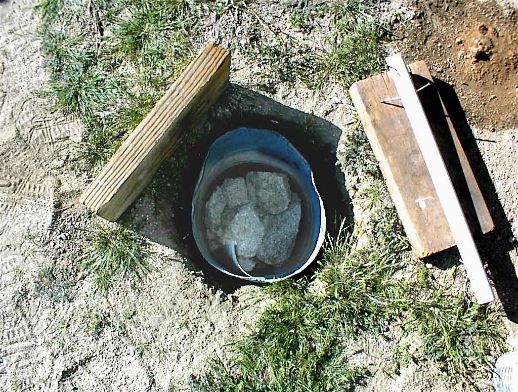 Post on aluminum foot around PVC pipe embedded in concrete footing