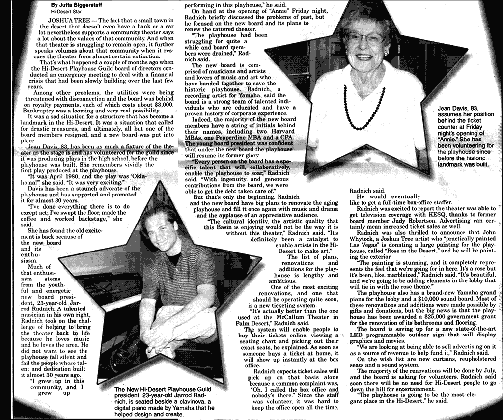 Jean Davis & Jarrod Radnich at the Hi-Desert Playhouse in Joshua Tree