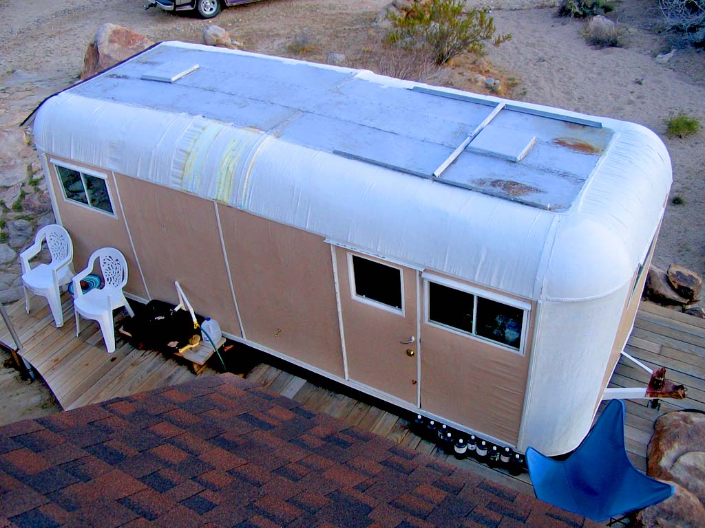 Looking down on the trailer from the top of the shed dormer