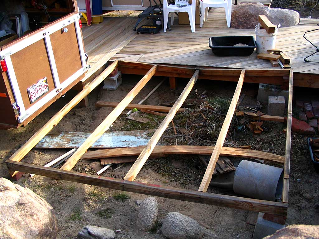 Disassembling the old tent base