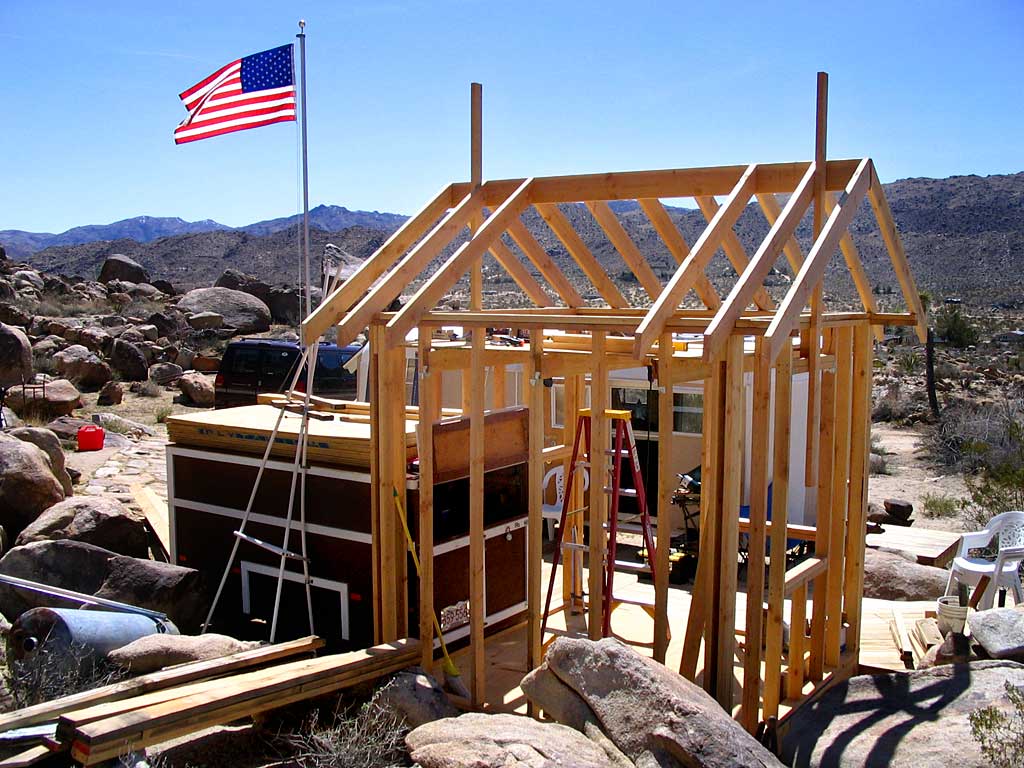 The main roof rafters are installed
