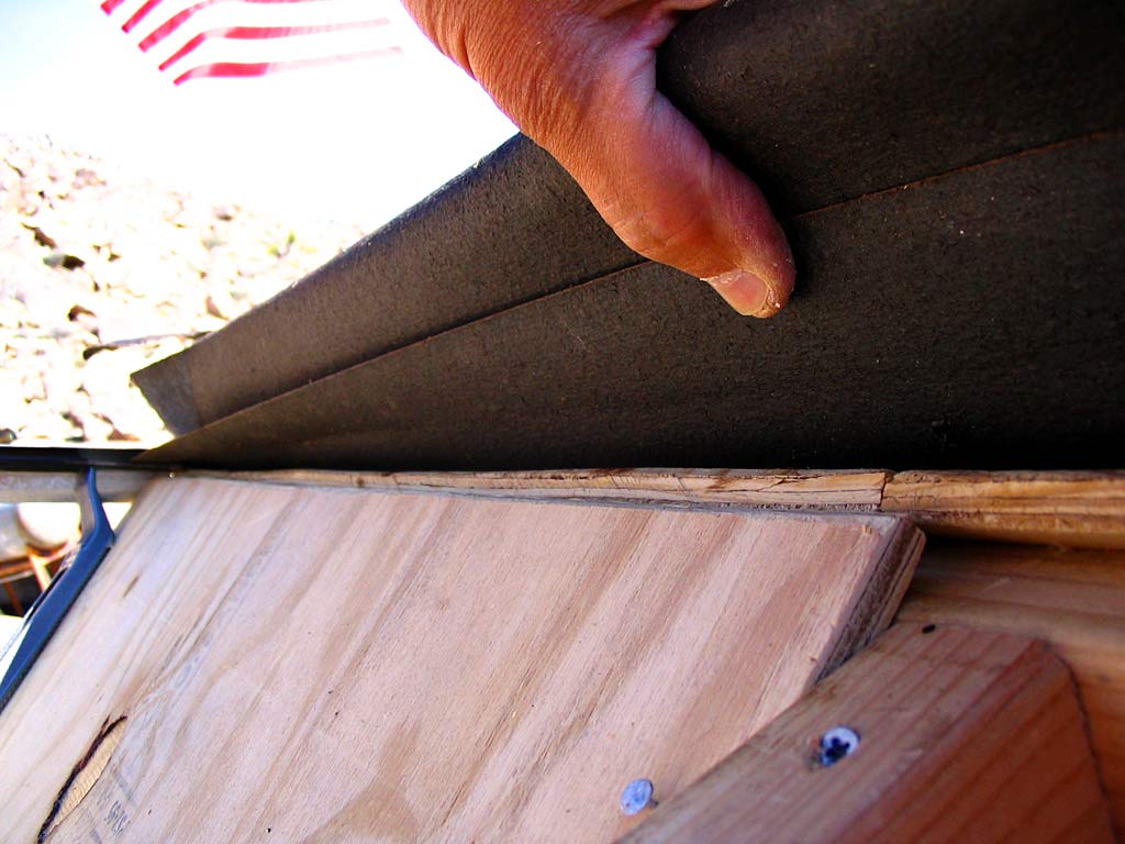Where the plywood edges meet at the ridge