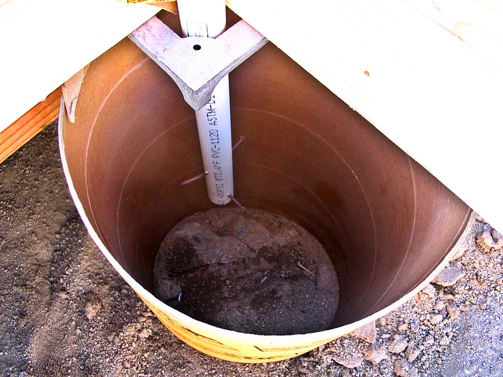 The sono tube is in place and the soil is wet. Excess gaps are plugged.