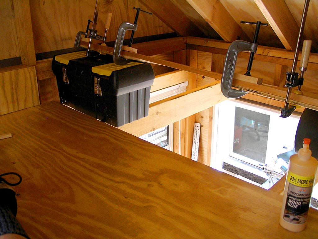 Glueing, Screwing & Clamping Hinge Board To Wall-To-Be