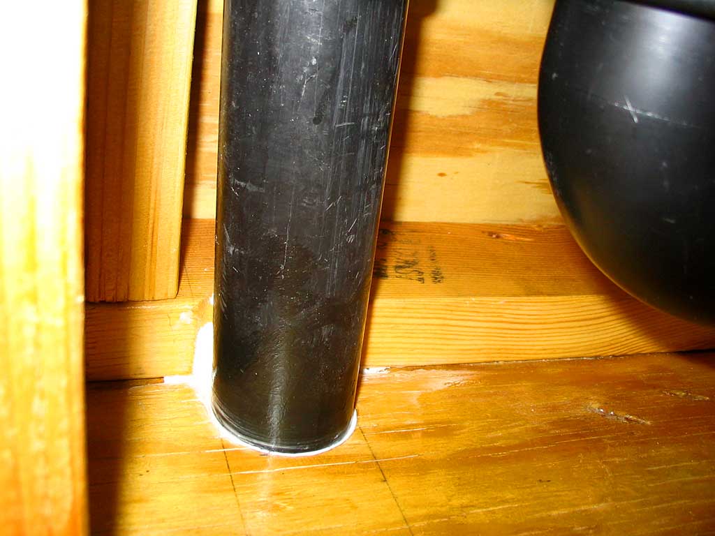 After the final polyurethane the urinal hole is caulked