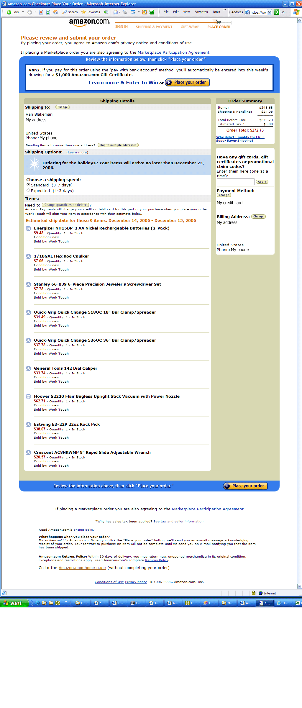 The Amazon Checkout page for 'Work Tough'