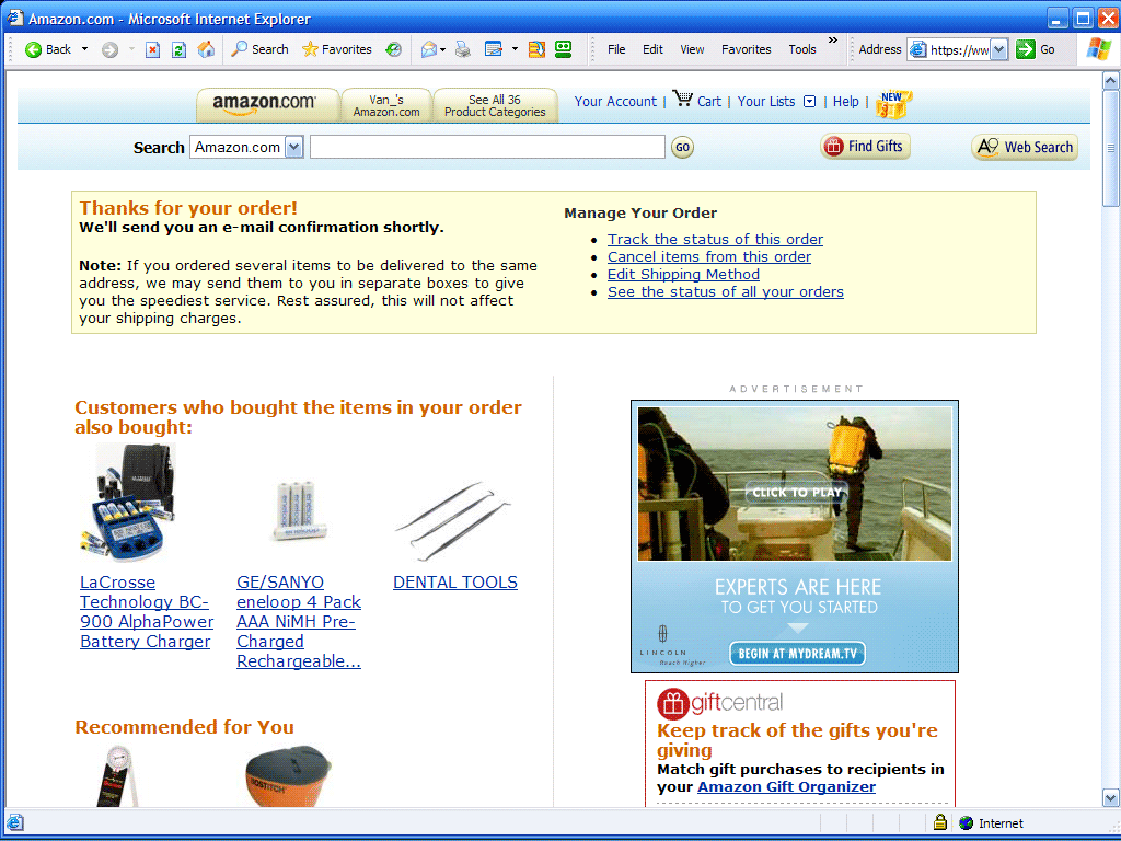 After the 'Place Your Order' button gets clicked ...