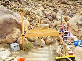 preparing the northwest post of the shed platform