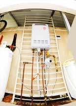 A Rheem RTG-64XLP 6.4 GPM Tankless Water Heater