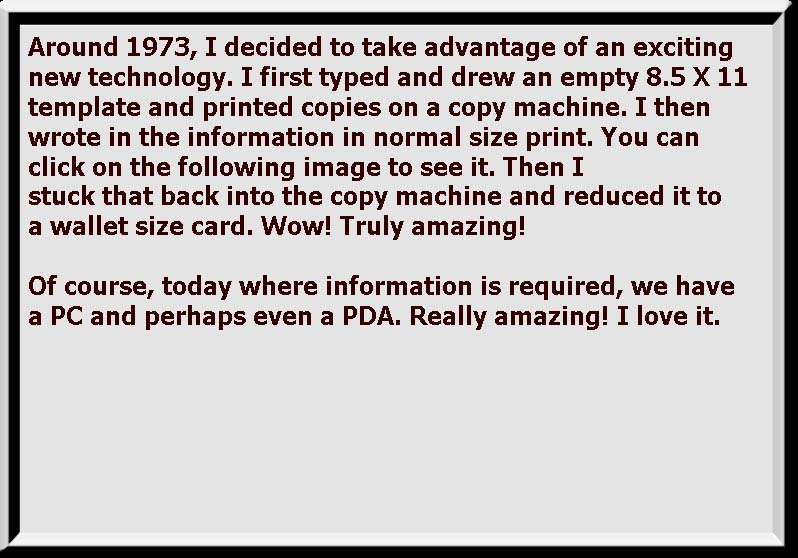 About The 1973 Wallet Card 