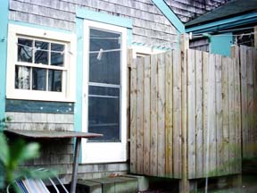 Outdoor shower stall. Cataumet, MA. Maybe November, 1988